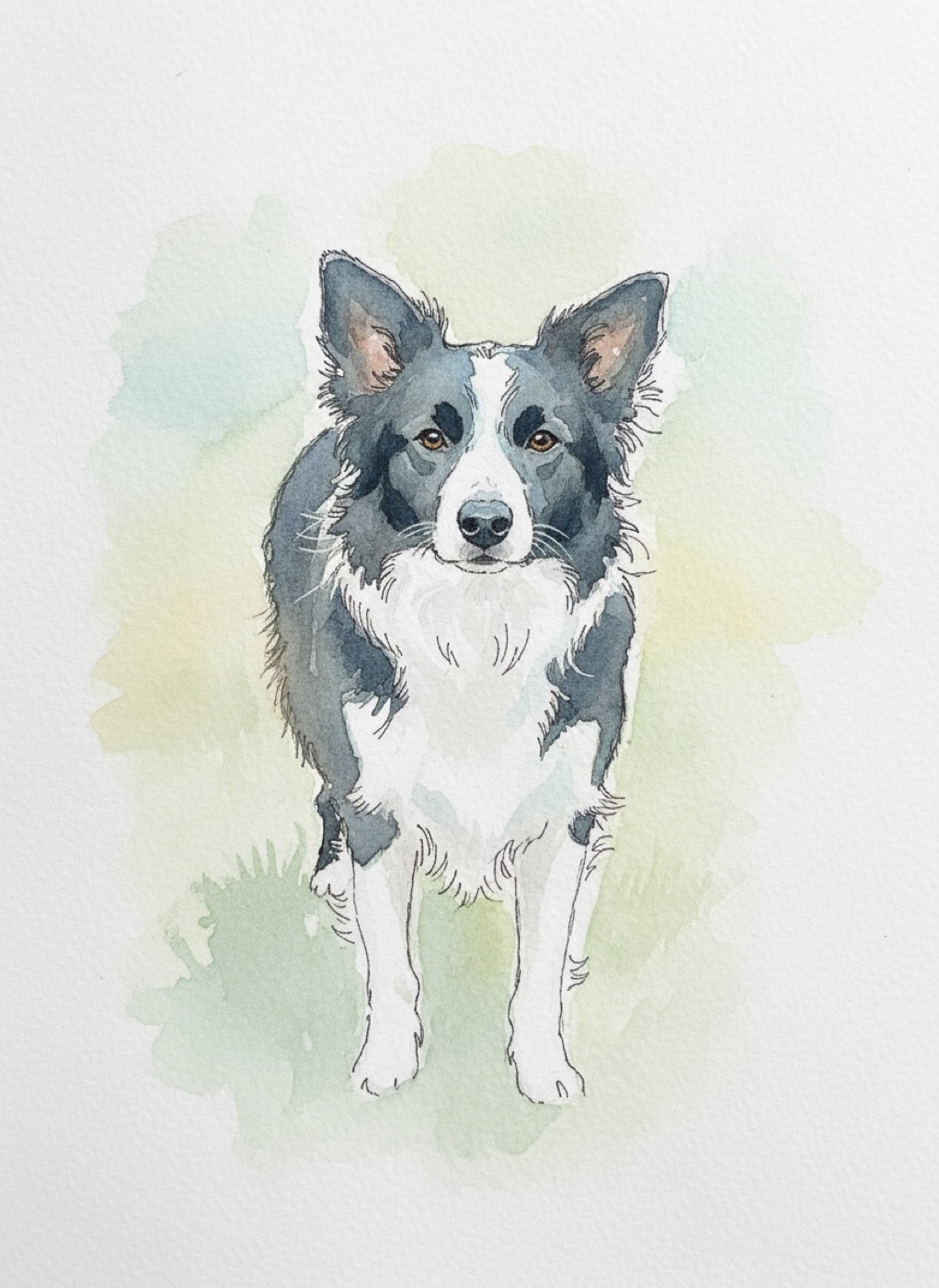 Pepper the border collie in watercolor